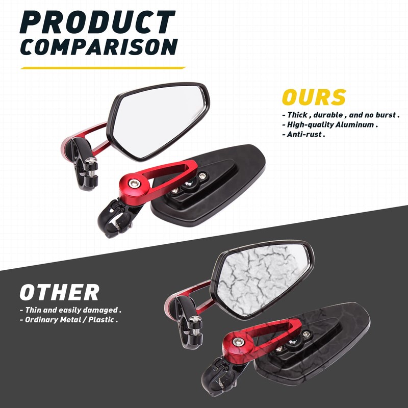 DREAMIZER Universal Motorcycle Side Mirrors 7/8" 22mm Handlebar End Mirrors