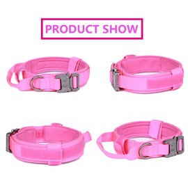 Xqpetlihai Tactical Dog Collar Adjustable Military Nylon Dog Collar with Control Handle and Heavy Duty Metal Buckle for Medium and Large Dogs (Pink,M)