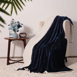NANPIPER King Size Blanket Warm Sherpa Blanket, Soft Fleece Throw Blanket for Bed, Reversible Thick Fuzzy Blanket for Winter (Navy Blue,90x108 inches)