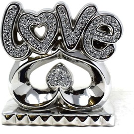 JAYOGLA Handmade Silver Crushed Diamond Love Sign Ceramic Ornament - Elegant Home Decor with Bling Sparkle