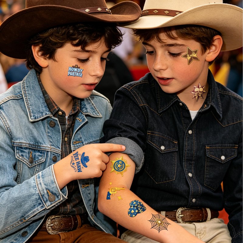 108 PCS Cowboy Temporary Tattoos Kids, Rodeo Birthday Party Favors
