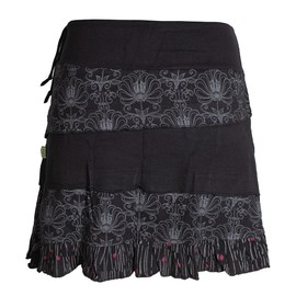 Vishes - Alternative Clothing - Women's Patchwork Ruffle Skirt - Wide Stretchy Waistband and Pockets, black