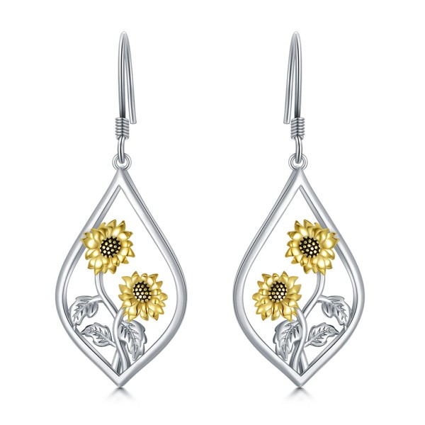Sunflower Earrings Sterling Silver Flower Floral Dangle Dangling Drop Charm