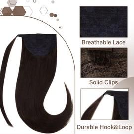 Hetto Ponytail Extensions Human Hair Darkest Brown Clip in Pony Tails Hair Extensions One Piece Ponytail Extensions for Women Darkest Brown #2 14 Inch 70g