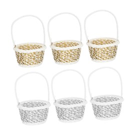 FUNOMOCYA 6 Pack Woven Basket Set Multi-Functional Fruit Storage for Kitchen Bedroom Office Handheld Handle Basket Smooth Surface Flat Base Silver Color