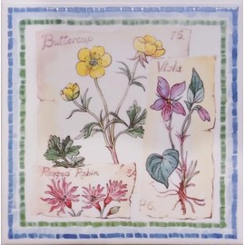 Wildflowers Garden Art Ceramic Tile 6" 15 cm Floral Decorative Wall Kitchen Backsplash Hand Decorated in UK (Image B)