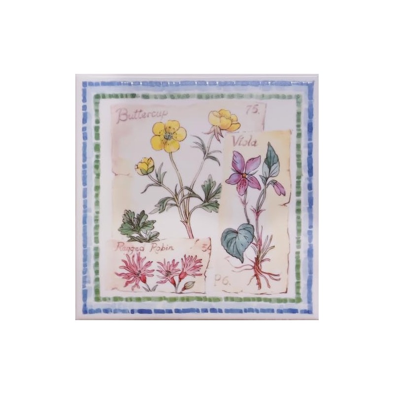 Wildflowers Garden Art Ceramic Tile 6" 15 cm Floral Decorative