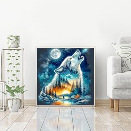 Wolf Forest Diamond Art Kits for Adults Beginners, 5D DIY Diamond Painting Kits Full Round Drill,Paint by Diamonds Dot Gem Art Crystal Easy,Home Wall Decor 14x14 Inch