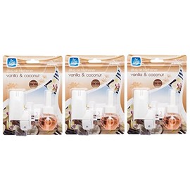 3 x 20ML Pan Aroma Plug In Air Freshener Vanilla & Coconut Freshens And Conditions