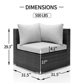 NICESOUL® Modern Luxury All-Weather PE Wicker Modular Corner Sofa, Outdoor Patio Furniture Sofa Piece Grey Rattan Sectional Conversation Set for Backyard Terrace Deck Garden Sunroom, Light Grey