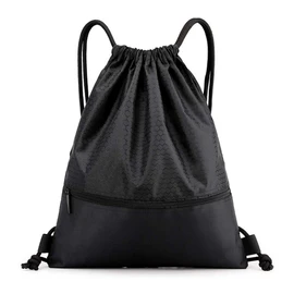 kuou String Swim PE Bag, Sport Gym Sack Drawstring Bag Waterproof Drawstring Sport Bag with Outside Zipper for Sports Beach Holidays Swimming Travel(19.68x16.53 Inch, 50x42 CM, Black)