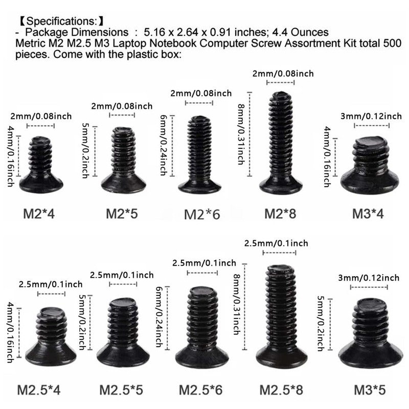 Universal Laptop Screw Kit - 500pcs M2 & M2.5 Screws