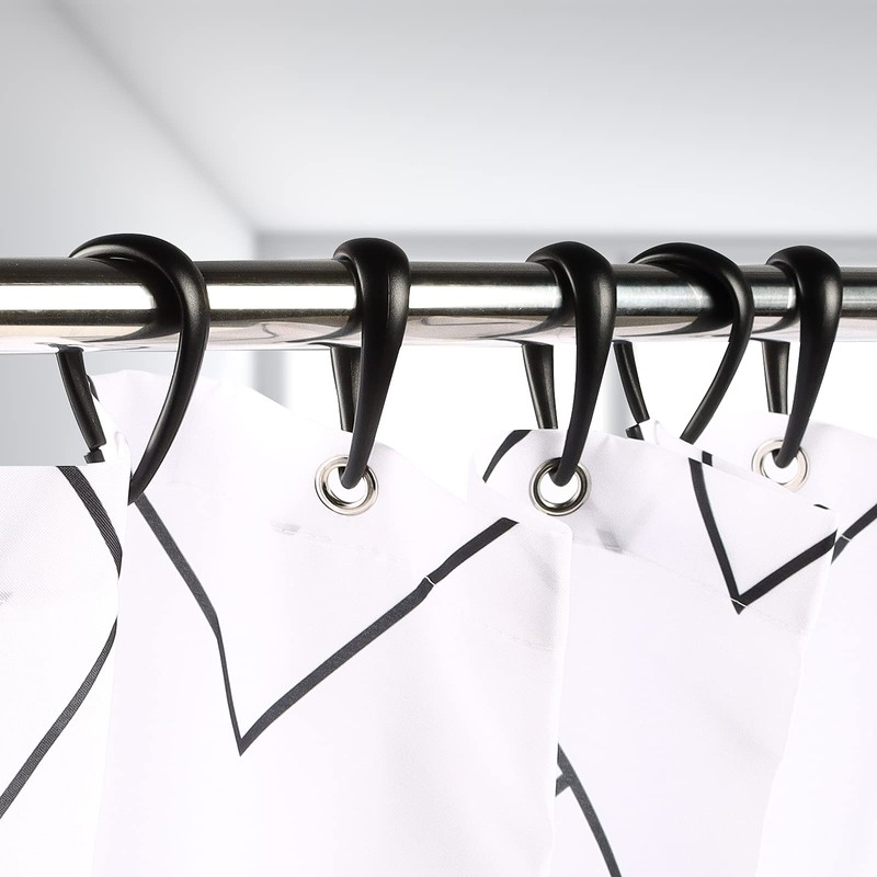 Top-spring Shower Curtain Hooks Black Plastic Shower Curtain Rings, Drop