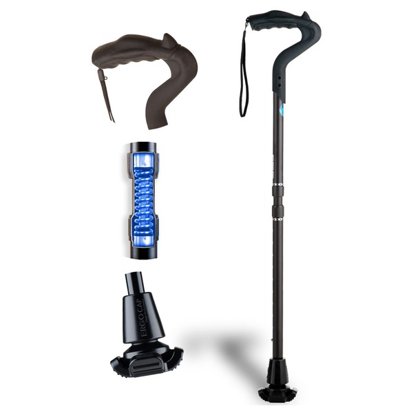 Ergocane 2G by Ergoactives As Seen On TV. Spring-Assisted Shock Absorber Fully-Adjustable Ergonomic Cane, Newly Released, Equipped with Stand Alone High Performance Rubber Tip (Matte Black Design)