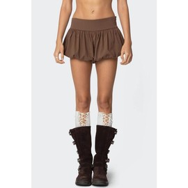 Adrianna Bubble Micro Shorts - Color: BROWN, Size: M
