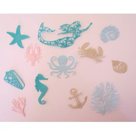 Nautical Ocean Mermaid Seashell Lobster Crab Coral Paper Die Cut Embellishment - Baby Blue