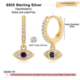 S925 Sterling Silver Post Huggie Hoop Earrings, 14K Gold Plated Small Dangle Hoop Earrings Hypoallergenic Dainty Cubic Zirconia Ball Spike Evil Eye Snake Bee Moon Star Huggie Hoop Earrings, Metal