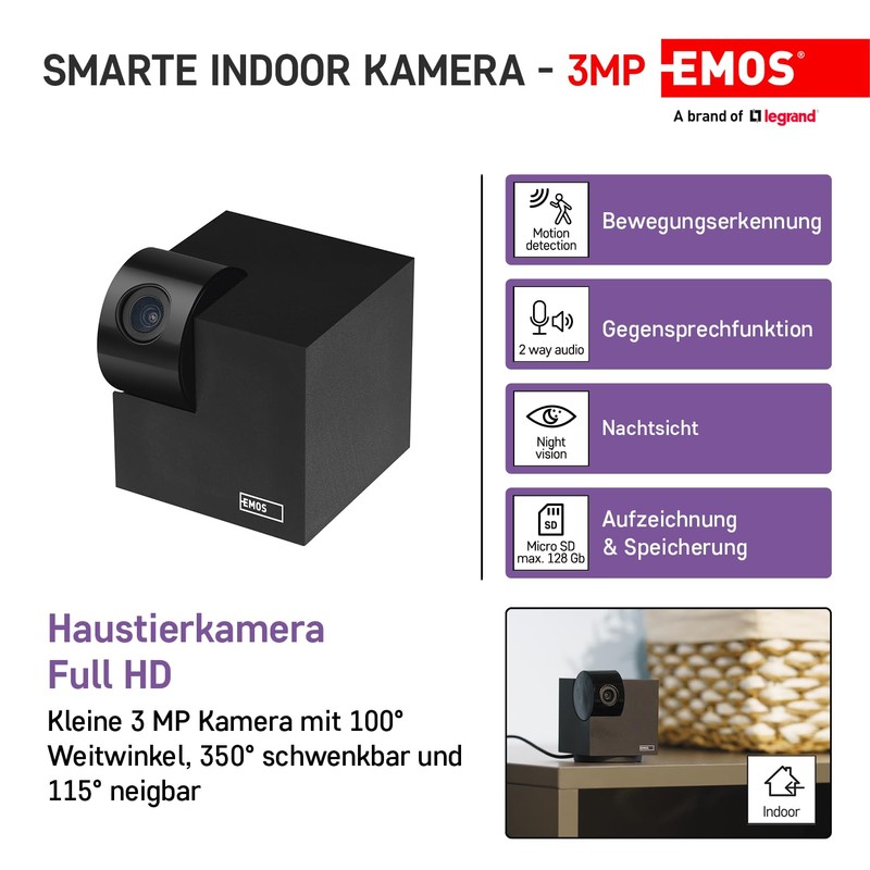 EMOS GoSmart - Smart Home Indoor Surveillance Camera - 3MP