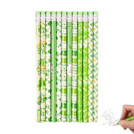 Patrick's Day Pencils with Eraser Green Shamrock Design Holiday Reward Pencils Bulk Set – 48PCS Eco-Friendly Wooden with St. Patrick's Day Irish Designs, Green Shamrock