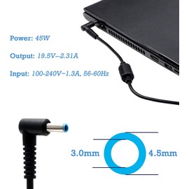 45W HP Laptop Ladegerät, 19.5V 2.31A Laptop Netzteil Ersatz für HP 45W Stream 11 13 14, Elitebook Folio, Spectre Ultrabook, Pavilion Touchsmart und mehr (4.5mm x 3mm)