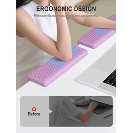 Hsurbtra L-Shaped Desk Elbow Pad, 2-Piece Soft Memory Foam Elbow Support Padding with Non-Slip Rubber Base, Ergonomic Desk Edge Cushion Wrist Rest for Office, Home, Work, Gaming, Purple