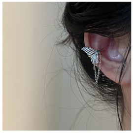 Cimenexe Bohemian Crystal Mermaid Tail Cuff Earring Sliver Fish Tail Cartilage Cuff Earring Cz Mermaid Tail Fish Cuff Earring Rhinestone Cartilage Chain Cuff Earring Jewelry for Women and Girls Gifts