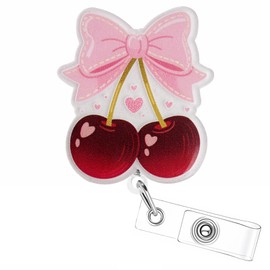 Pink Cherry Nurse Badge Reel, Cute ID Badge Holder Retractable Clip, Funny Nursing Student Name Badge Holders, RN LPN CNA MA Healthcare Accessories for Work