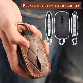 Rulansda Fits The Remote for Hyundai Key fob Cover Perfectly, Compatible with Genesis Electrified G70 G80 G90 GV60 GV70 GV80 7 Button Key Protector Fob Chain Shell Case /Brown