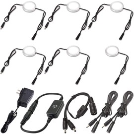 Lvyinyin Under Cabinet Puck Lights Kit, Easy to Install Touch Dimmable LED Kitchen Accent Lighting, in Series Linkable and Extendable, US Standard 120V Wall Plug in, 6 Lights, Daylight 6000K