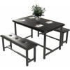 Jojoka Dining Set Table and 2 Upholstered Bench Wood Top