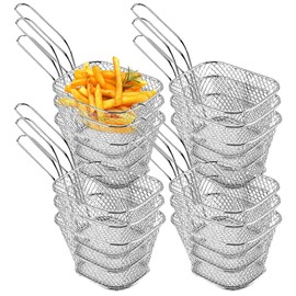 12 Pack Mini Square Fry Baskets, Small Chip Serving Basket, French Fries Holder Deep Fryer Baskets with Handle for Kitchen Restaurant Cafe Barbecue,Silver (4.1 * 3.3 * 2.5 Inch)