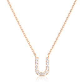 PAVOI 14K Rose Gold Cubic Zirconia Initial Necklace | Letter Necklaces for Women | U Initial