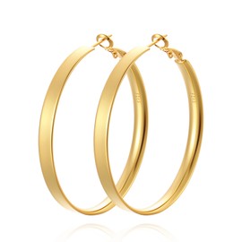 Gold Big Hoop Earrings for Women Trendy 2025 Large Flat Hoop Earrings Non Tarnish Everyday Earrings Jewelry for Women