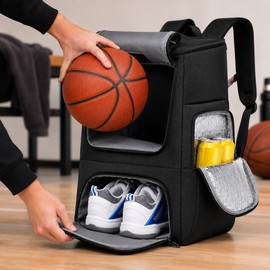 45L Basketball Backpack for Sports – Large Gear Bag with Ball Holder, Shoe Compartment & Wet/Dry Storage for Gym and Travel