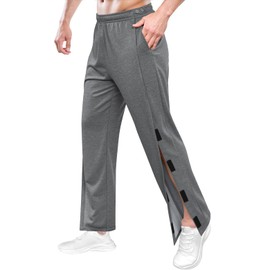 Men's Post Surgery Pants Open Bottom Easy Side Tear Away Pants for Men Sweatpants Loose Fit Post Surgery Pant with Pockets (Medium, Dark Grey)