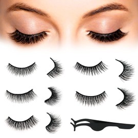 5 Pairs Self Adhesive Eyelashes Natural Look No Glue Needed Reusable Self Adhesive Lashes with Tweezers, Long Eyelashes(Nature-1)