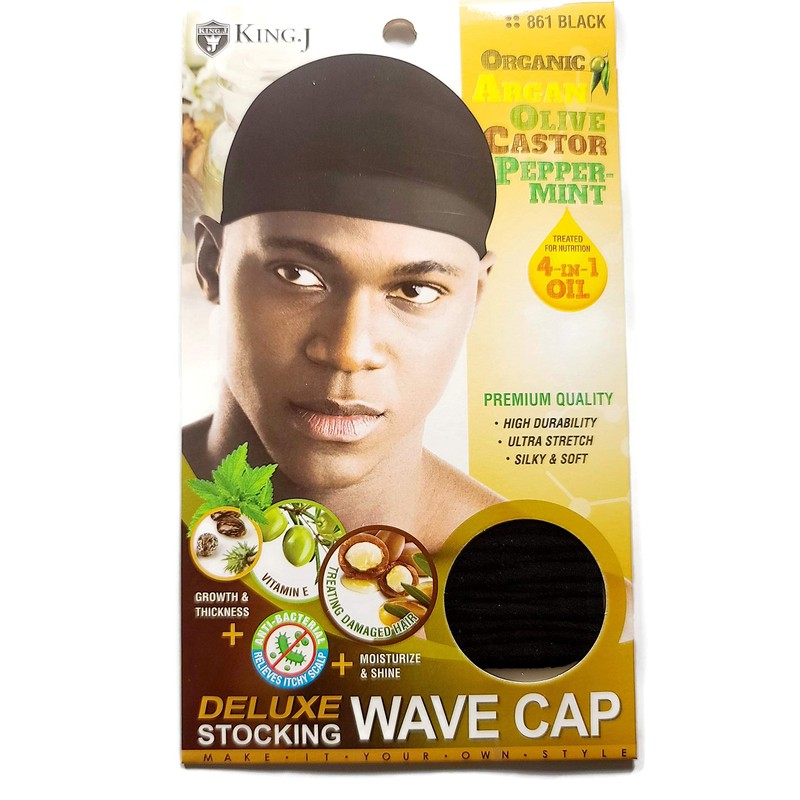 Healthy Treated Wave Deluxe Stocking Wave Cap Black (6 Packs)
