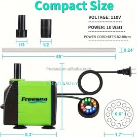 FREESEA Submersible Water Pump 10W 160GPH Adjustable Aquarium Pump With LED Light 3.3ft Tubing for Outdoor Pond Small Fish TankColor: Green