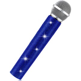 Sanwuta Fake Microphone Prop Sparkly Bling Rhinestones Plastic Play Microphone Pretend Glitter Bedazzled Mic for Cosplay Party Costume(Royal Blue)