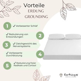 Grounding Erdungsbettlaken – Bio-Baumwolle + 5 % Fußfaser, Erdbettlaken mit Kabel und Adapter (Einzelbett 90 x 200 x 30 cm)