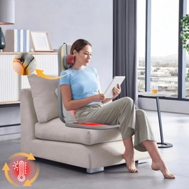 LAMATILOVE Massage Mat with Heat, Massage Chair Pad with Detachable Neck Headrest, Massage Seat Cushion with 5 Modes and 3 Adjustable Neck Intensity, Back Massager for Home Office (Grey)