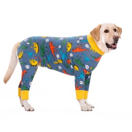 Dog Pajamas Jumpsuit for Medium Large Dog Lightweight Cotton Dog Shirt Anti-Hair Dog Onesies After Surgery Dog Recovery Clothes_34(Navy Blue Dinosaur)