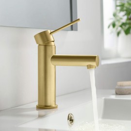 KIBI KBF1010 Solid Brass Single Handle Single Hole Circular X Faucet for Bathroom Sink | High Arc Faucet Spout | Brushed Gold | Corrosion and Rust Resistant