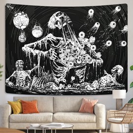 Krelymics Skull Tapestry Mystic Eye Tapestries Skeleton Tapestry Black and White Tapestry Wall Hanging for Bedroom, Living Room(70.9 x 92.5 inches)