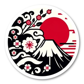 Biijo Mt. Fuji 01 Cherry Blossom Japanese Style Japan Sticker Waterproof and Heat Resistant Sticker (a, L Size (H x W): 5.3 x 5.3 inches (135 x 135 mm)