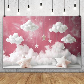 YongFoto Cute Sky Clouds Star Pink Backdrop 6x4ft Kids Photography Background Boy Girl Birthday Baby Shower Cradle Ceremony Party Banner Child Portrait Photoshoot Wallpaper Photo Studio Booth Props