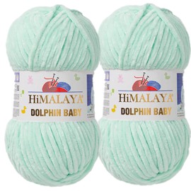 2 Skein/Pack Himalaya Dolphin Baby Chenille Yarn, Each Ball 100 gr (3.5 oz), 120 m (132 Yards), 100% Polyester, Super Bulky Baby Blanket Velvet Amigurumi Yarn, 80307 - Light Mint Green