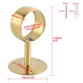 Alise Curtain Rod Holder Bracket 2''Dia,Closet Rod Holders Wall Mounted Ceiling Mount Curtain Rod Flange Brackets,Curved Shower Curtain Rod for Bathroom,Stainless Steel Gold Finish,Pack of 4