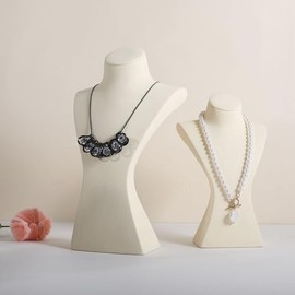 Organizador de aretes y collares beige con estante, Estante de joyas de terciopelo porta-collares, Busto de maniquí para collares, Estantes de exposic