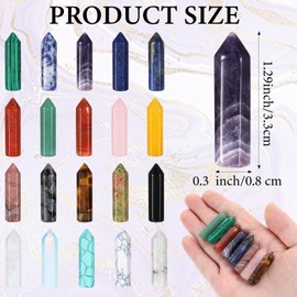 20 Pcs Crystals and Healing Stones Sets Hexagonal Bullet Shaped Pointed Reiki Meditation Gemstone Energy Balancing Tiger Eye Obsidian Quartz Crystals Gemstone Chakra Stones Wands Bulk Natural Pocket
